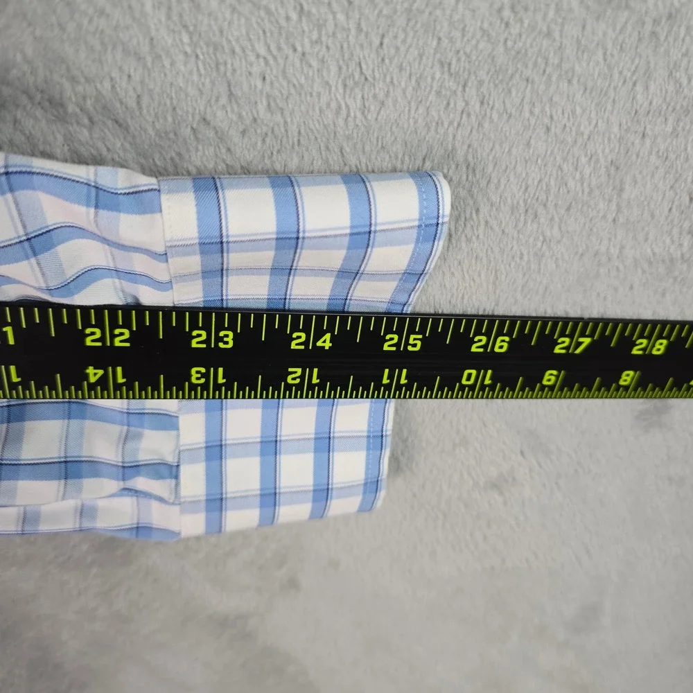 Duluth Trading Co Mens Relaxed Fit Plaid Button Down Shirt Blue‎ White Large L